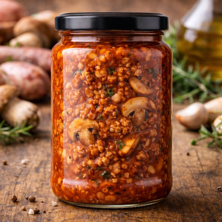 Ragù di salsiccia e porcini in vaso